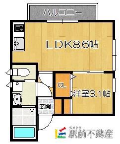 ステラ香椎(1LDK/2階)の間取り写真