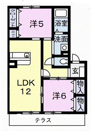 コンフォルターブルB(2LDK/1階)の間取り写真