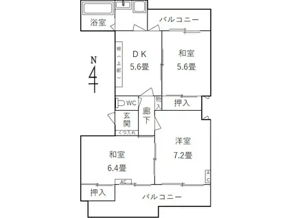 新潟NSプラザIN秋葉(3DK/1階)の間取り写真