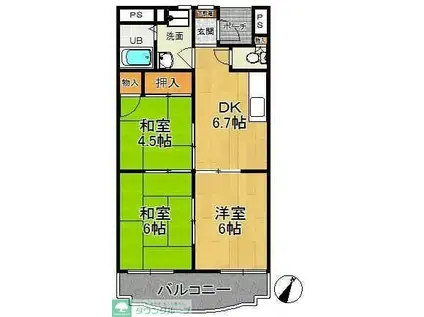 ビアンカ狭山B棟(3DK/3階)の間取り写真