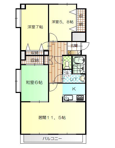 トーアパレス豊岡(3LDK/8階)の間取り写真