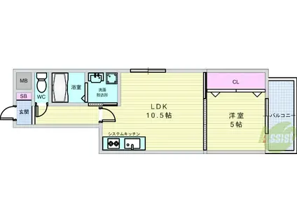 グランツ石橋(1LDK/3階)の間取り写真