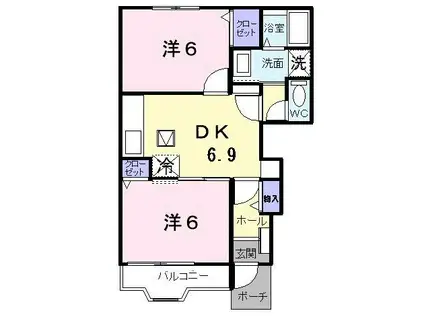 ベルフラワー(2DK/1階)の間取り写真