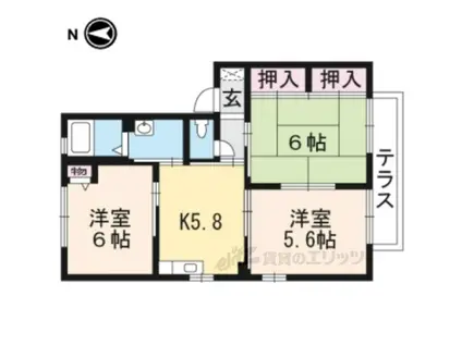 ディアコートE(3K/1階)の間取り写真