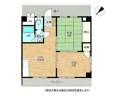 第1粟生マンション(2LDK/1階)の間取り写真
