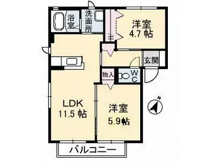 メゾンスカイヒルズE棟(2LDK/2階)の間取り写真