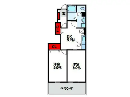 ボナール杁(2DK/1階)の間取り写真