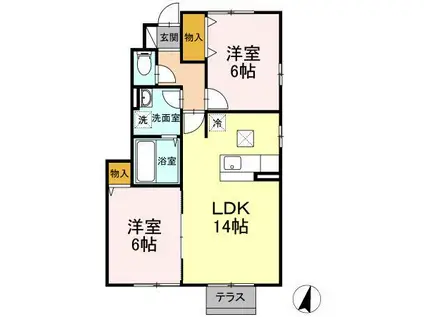 セジュール仲町E(2LDK/1階)の間取り写真