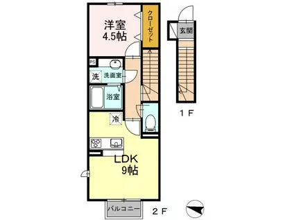 アカイユII(1LDK/2階)の間取り写真