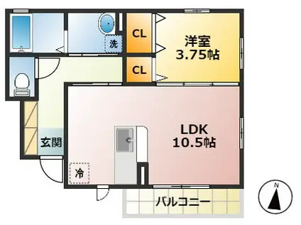 ボヌール E棟(1LDK/1階)の間取り写真