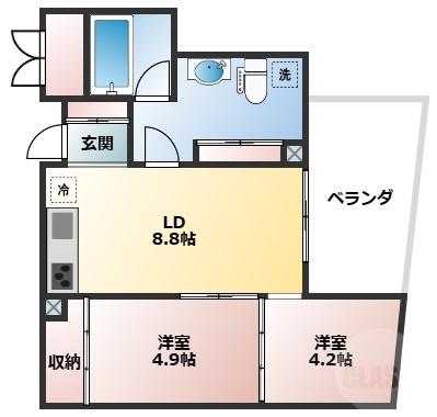 ドリームコート豊中(2DK/4階)の間取り写真