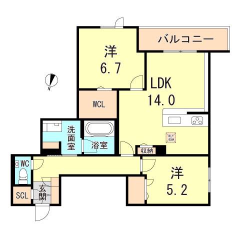 シャーメゾングランデール御影(2LDK/1階)の間取り写真