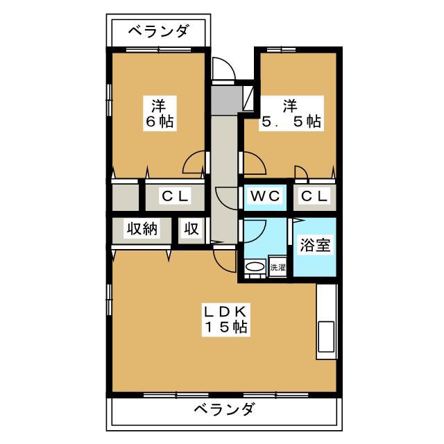 ソレアードK(2LDK/4階)の間取り写真