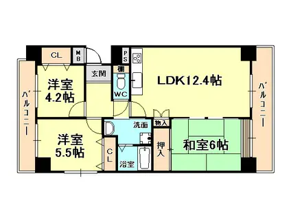 ドミール南六甲(3LDK/2階)の間取り写真