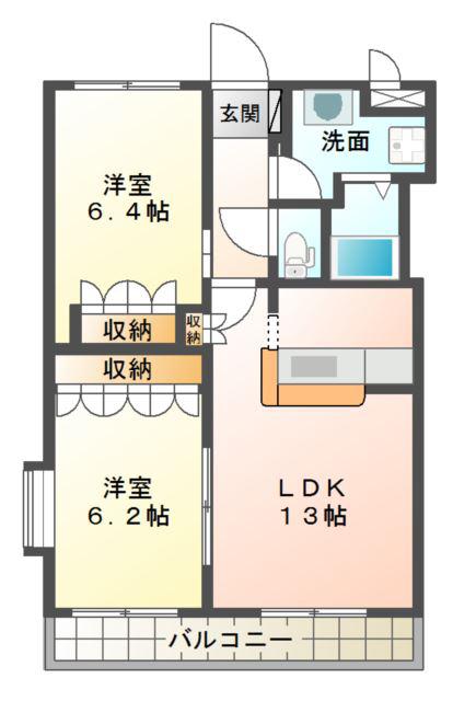 パルティール新入 II(2LDK/1階)の間取り写真