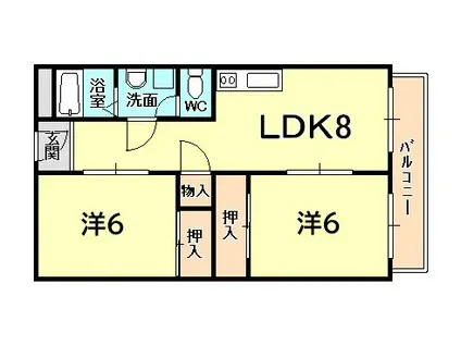 エルベコート甲陽園(2DK/5階)の間取り写真