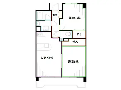 プライムアーバン武蔵野ヒルズA棟(2DK/2階)の間取り写真