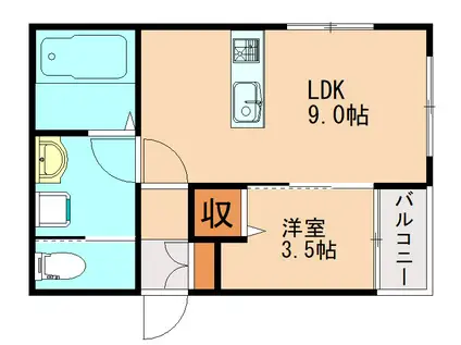 リアンコート飯塚(1LDK/3階)の間取り写真