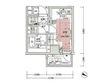 リビオレゾン小石川(ワンルーム/6階)の間取り写真