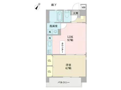 WINGS楚辺(1LDK/4階)の間取り写真