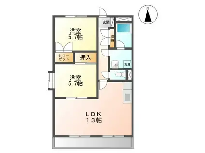 レージュウスイ(2LDK/1階)の間取り写真