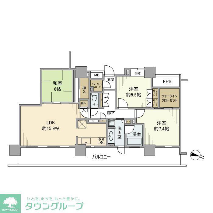 パークハウスさいたま新都心 MIDTOWER(3LDK/6階)の間取り写真
