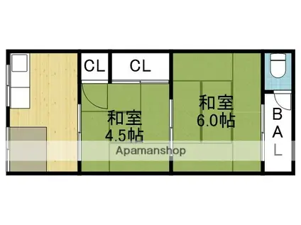 浅田文化(2K/1階)の間取り写真