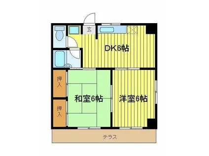 ドフィーヌ松戸(2DK/2階)の間取り写真