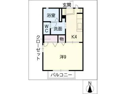 タウンコートながら A棟(1K/1階)の間取り写真