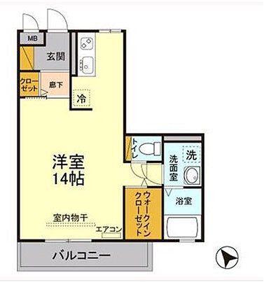 グリシーヌA(ワンルーム/3階)の間取り写真