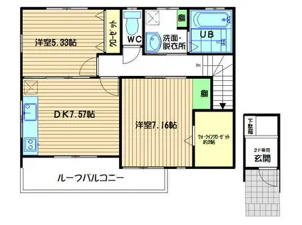 モンシャトー(2DK/2階)の間取り写真