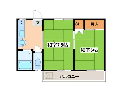 宮崎ハイツ(2K/2階)の間取り写真
