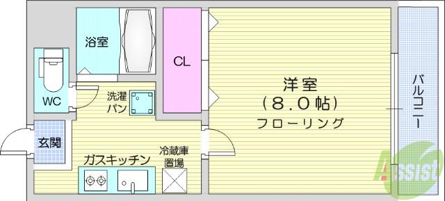 バ-シティハウス泉B(1K/1階)の間取り写真