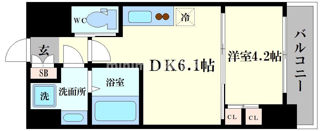 プレジオ恵美須(1DK/12階)の間取り写真