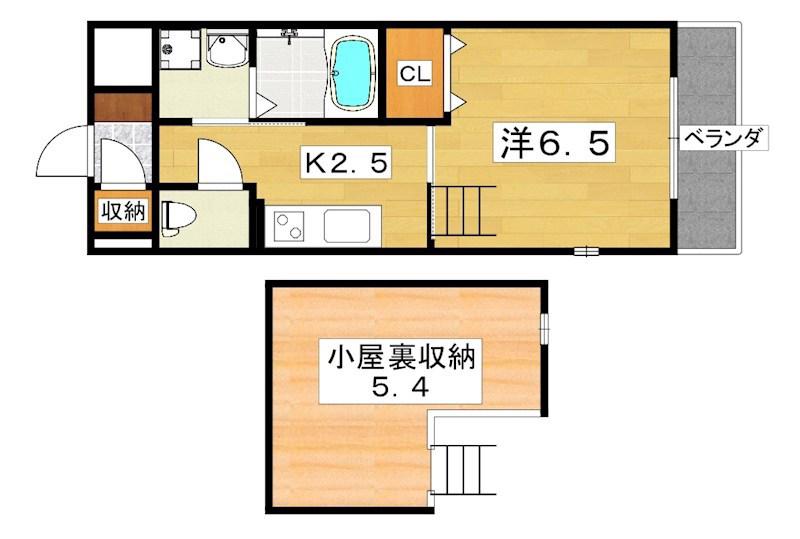 SUN BELL&寝屋川(1K/2階)の間取り写真