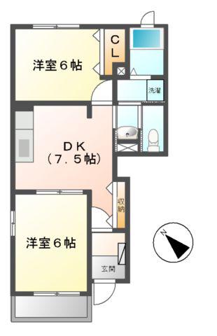 オプティ II・III棟(2DK/1階)の間取り写真