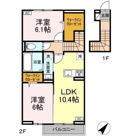 トリシア南花岡(2LDK/2階)の間取り写真