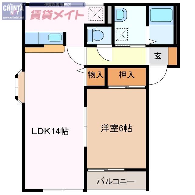 ニューシャトーD(1LDK/1階)の間取り写真