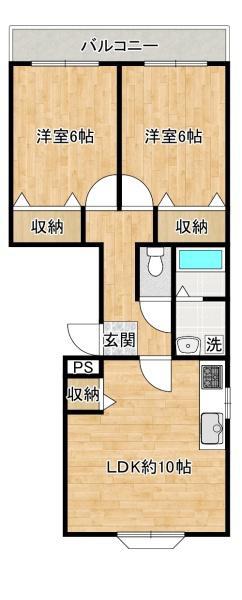 シャンテー香里ヶ丘IV(2LDK/1階)の間取り写真