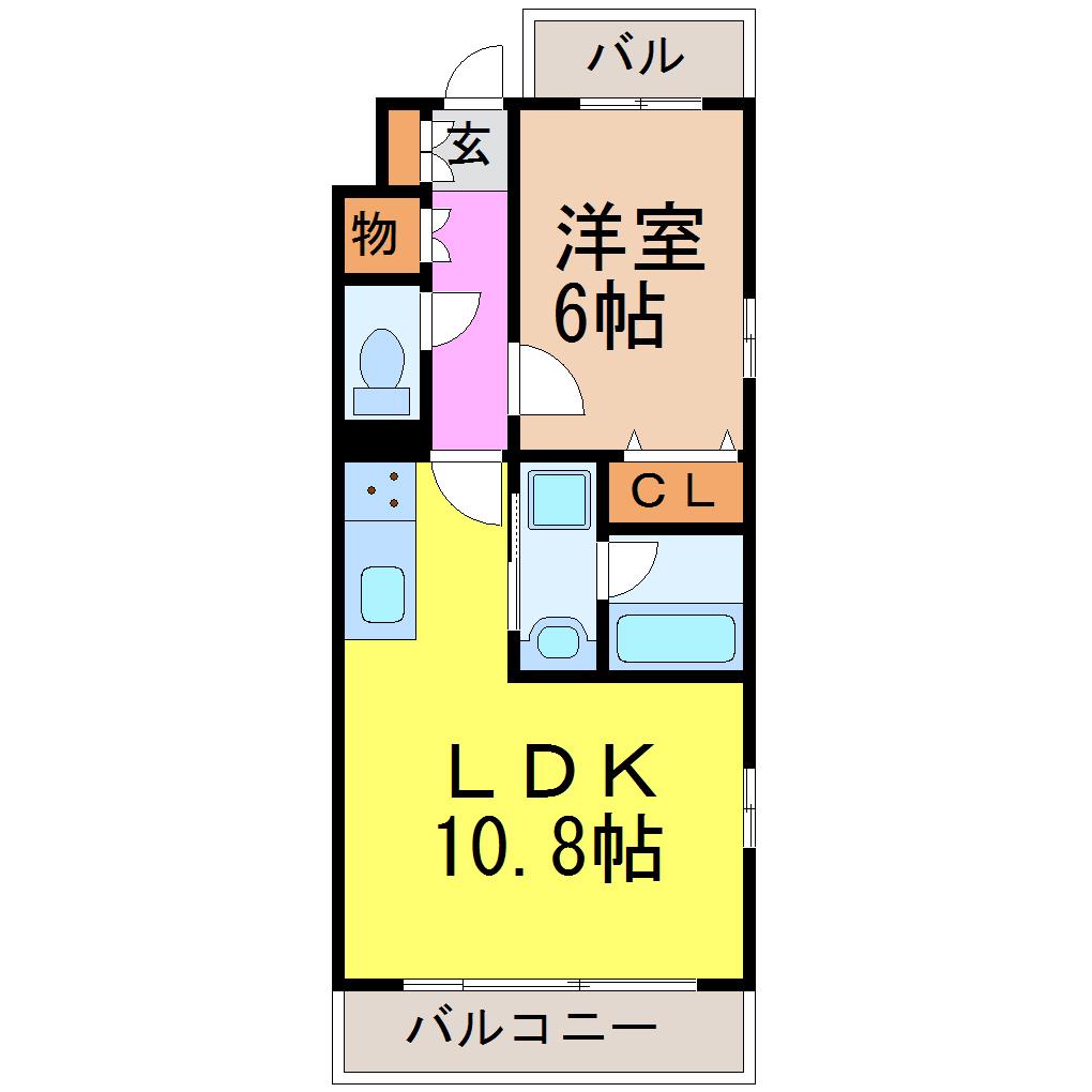 レージュ川原通(1LDK/3階)の間取り写真