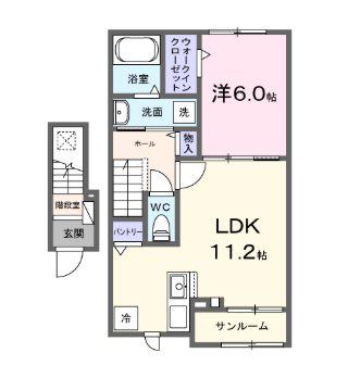 クァイエット・リヴ ケー(1LDK/2階)の間取り写真