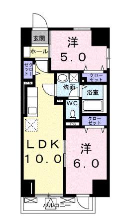 ヴィラ ウィステリア(1LDK/5階)の間取り写真