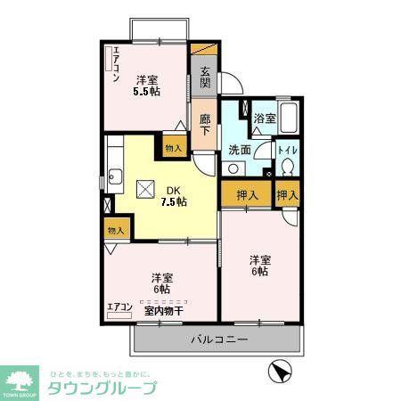 クラウン南流山(3DK/1階)の間取り写真
