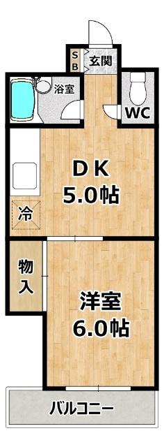 ピュアライフ福町(1DK/2階)の間取り写真