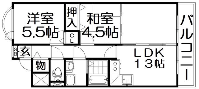 カルチェ清水谷(2LDK/3階)の間取り写真