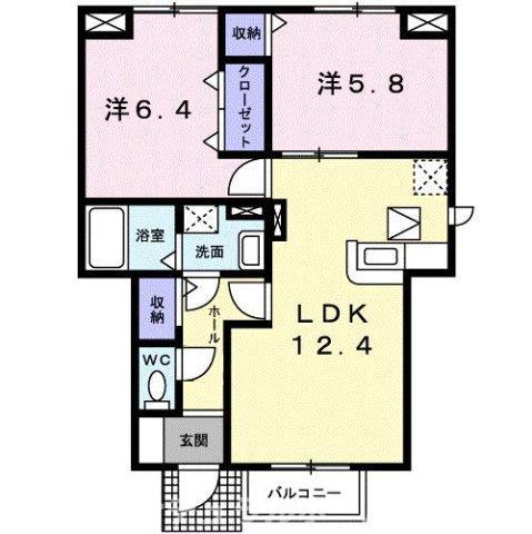 ドルフ・サンフラワー(2LDK/1階)の間取り写真