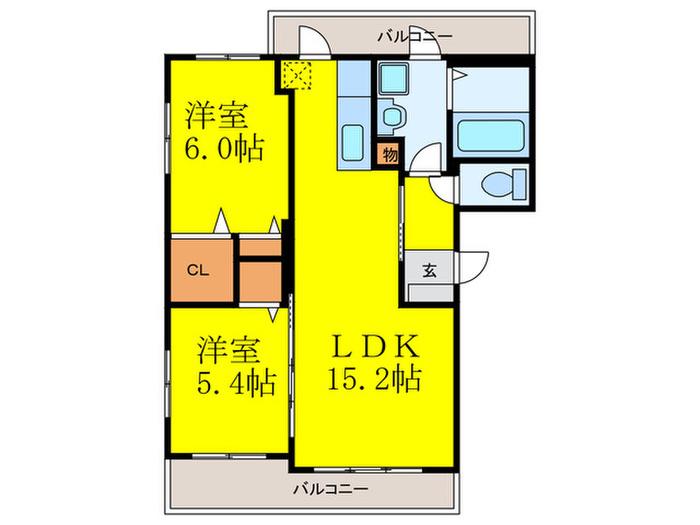 ルベルムII(2LDK/2階)の間取り写真