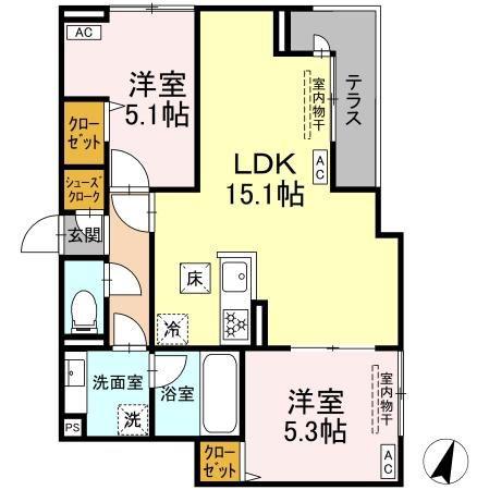 セレスティア船橋II(2LDK/1階)の間取り写真
