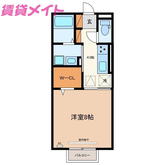 近鉄名古屋線 楠駅 徒歩1分 2階建 築4年(1K/1階)の間取り写真