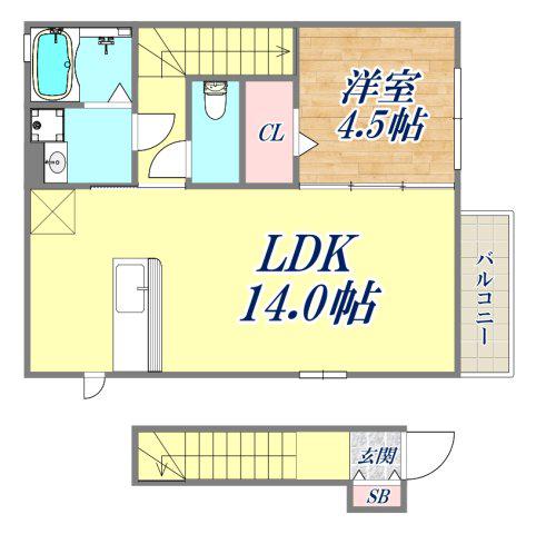 ブランカーサ(1K/2階)の間取り写真